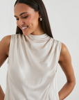 KALEEN SATIN CREPE DRAPE NECK TANK