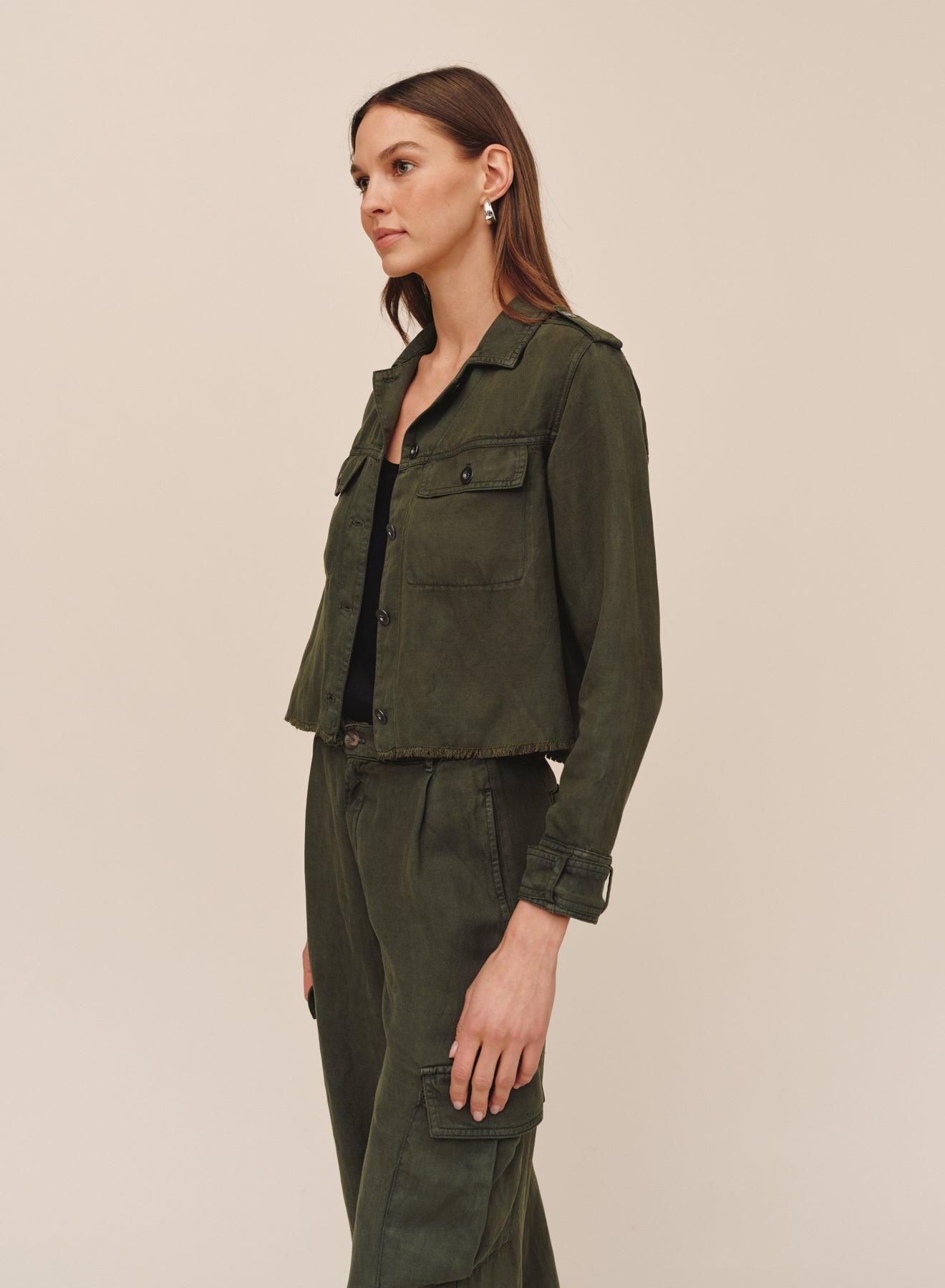 *COMING SOON* CROPPED UTILITY JACKET WITH FRAY HEM