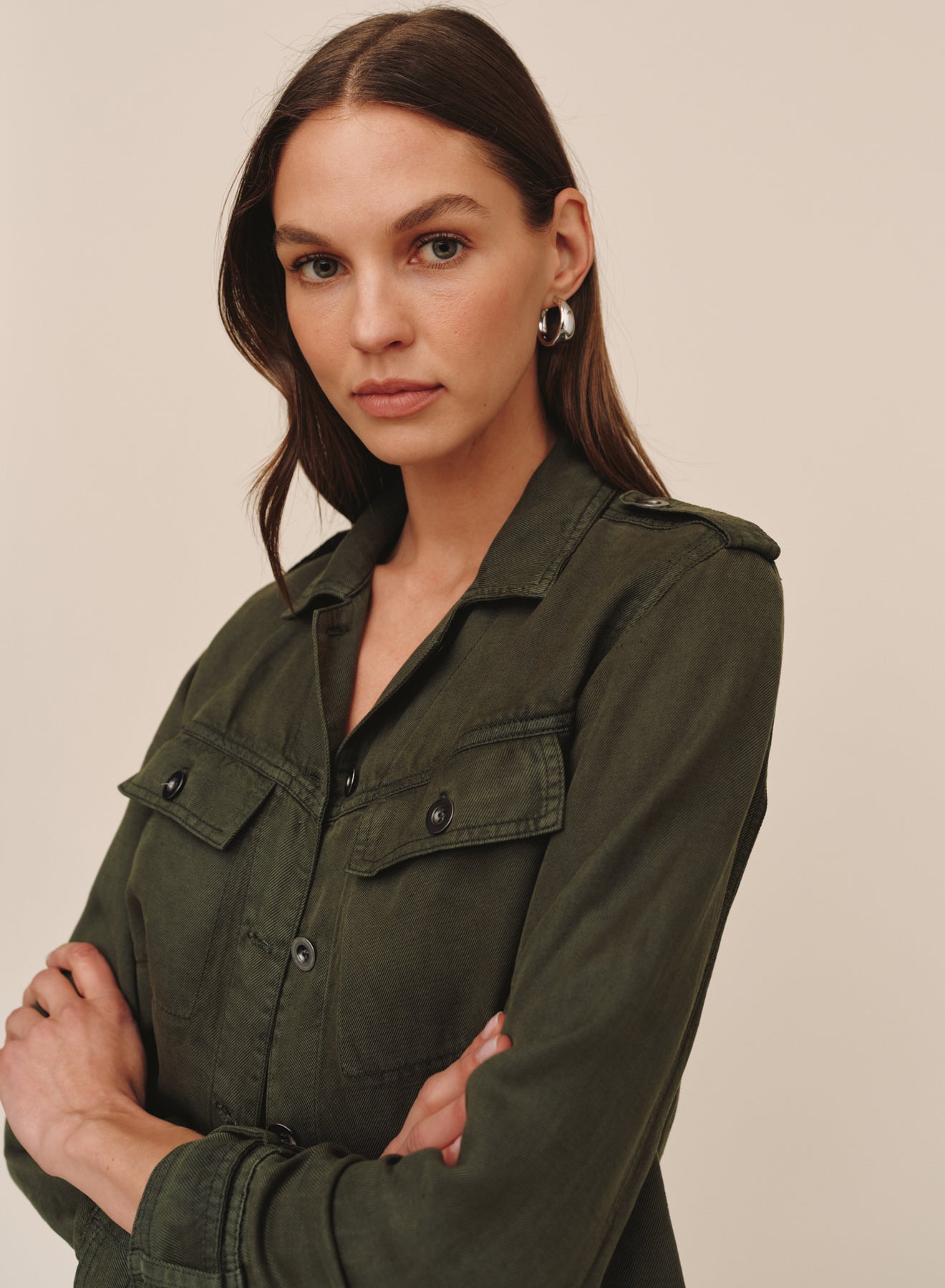 *COMING SOON* CROPPED UTILITY JACKET WITH FRAY HEM