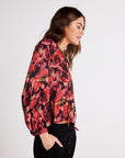 AUTUMN BLOOM SHIRRED RAGLEN TIE FRONT BLOUSE