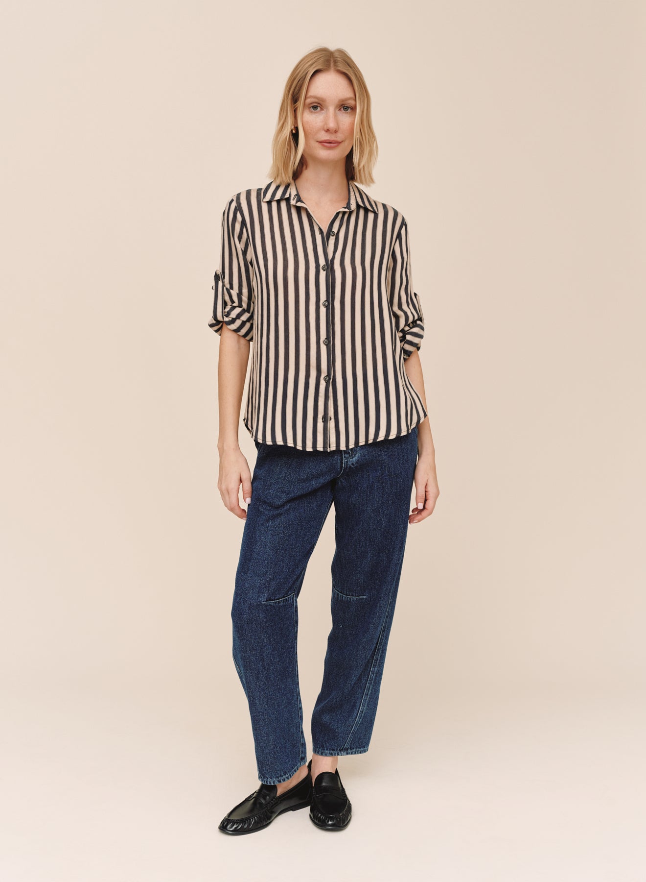 *COMING SOON* STRIPE SPLIT BACK BUTTON DOWN SHIRT