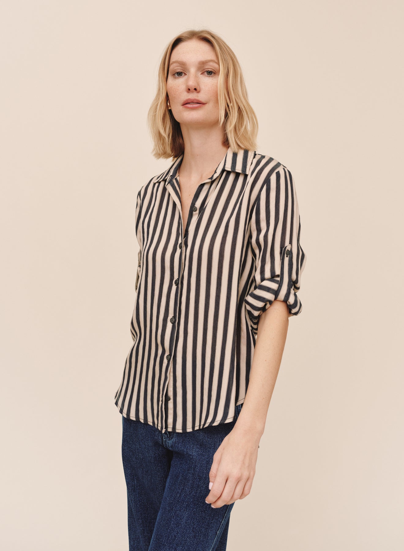 *COMING SOON* STRIPE SPLIT BACK BUTTON DOWN SHIRT
