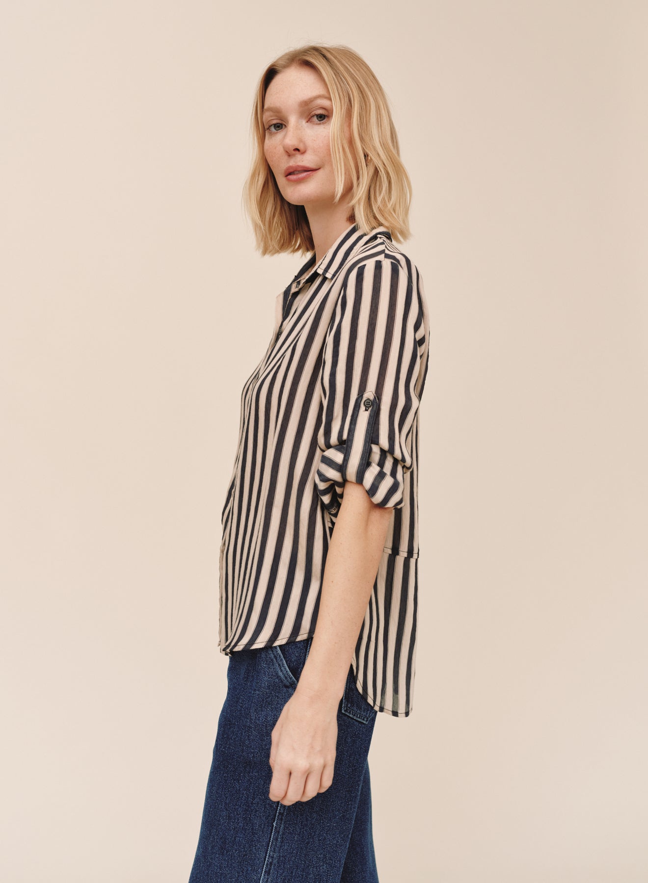*COMING SOON* STRIPE SPLIT BACK BUTTON DOWN SHIRT