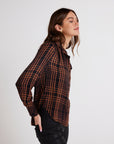 PLAID PLEATED BUTTON DOWN SHIRT