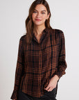 PLAID PLEATED BUTTON DOWN SHIRT