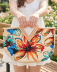 PAINTED FLOWERS WOVEN HANDBAG