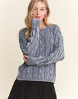 COTTON MINERAL WASH CABLE KNIT SWEATER