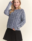 COTTON MINERAL WASH CABLE KNIT SWEATER