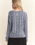 COTTON MINERAL WASH CABLE KNIT SWEATER