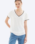 AVA TIPPED V-NECK MOCK LAYER TEE