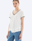 AVA TIPPED V-NECK MOCK LAYER TEE