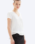 AVA SATIN V-NECK MOCK LAYER TEE