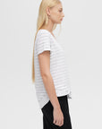 AVA STRIPED V-NECK MOCK LAYER TEE