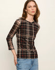 PLAID MESH 3/4 SLEEVE TOP