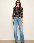 PLAID MESH 3/4 SLEEVE TOP