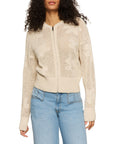 FLOWER POP OPEN STITCH ZIP CARDI
