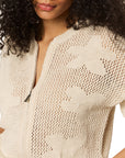 FLOWER POP OPEN STITCH ZIP CARDI
