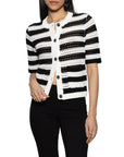 STRIPED OPEN KNIT SHORT SLEEVE CARDI