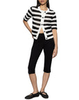 STRIPED OPEN KNIT SHORT SLEEVE CARDI