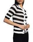 STRIPED OPEN KNIT SHORT SLEEVE CARDI