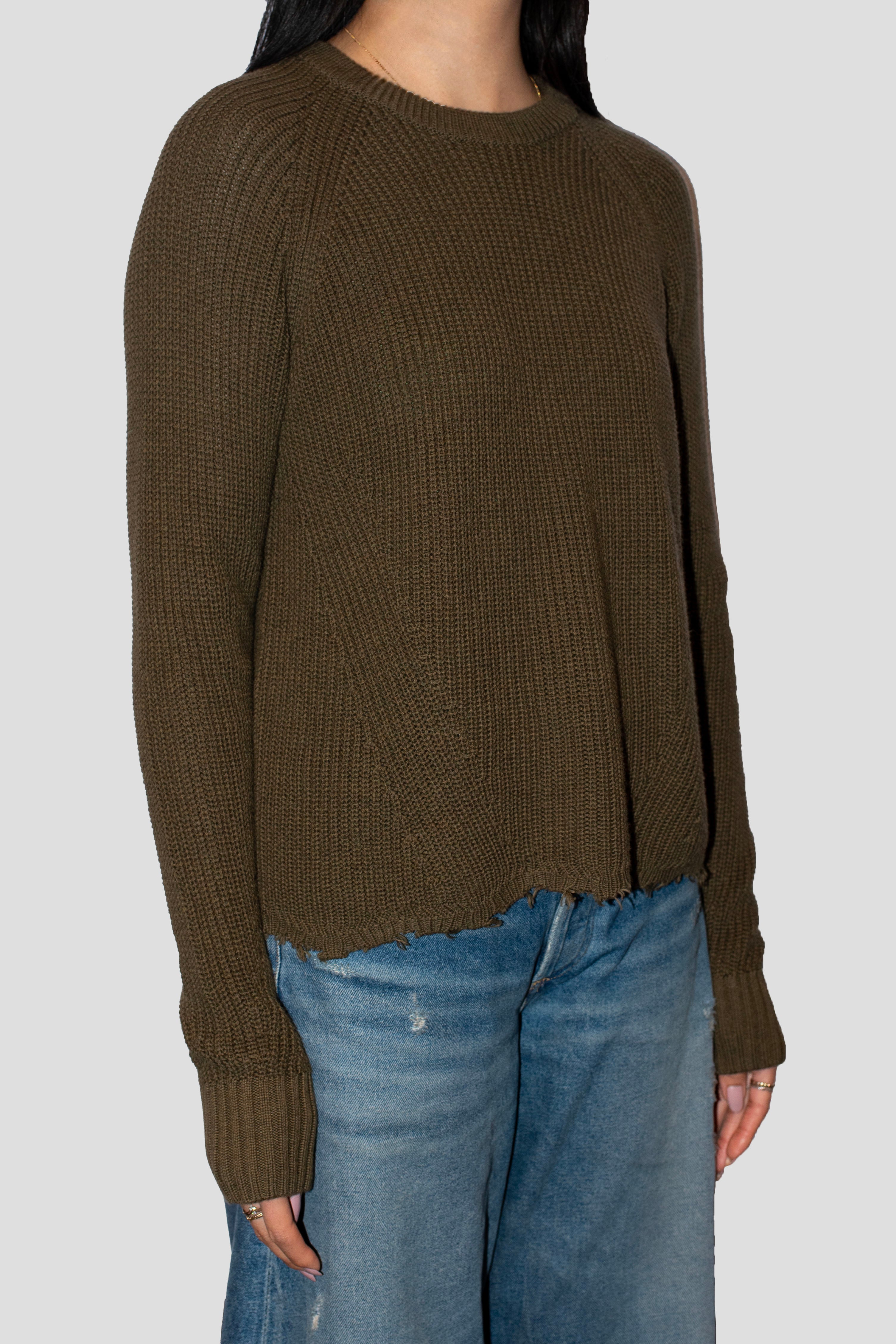 DISTRESSED SCALLOP SHAKER SWEATER