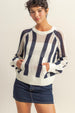 STRIPED OPEN STITCH SWEATER WITH KANGAROO POCKET