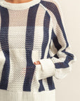 STRIPED OPEN STITCH SWEATER WITH KANGAROO POCKET