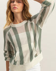 STRIPED OPEN STITCH SWEATER WITH KANGAROO POCKET