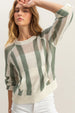 STRIPED OPEN STITCH SWEATER WITH KANGAROO POCKET