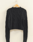 MOCK NECK CABLE KNIT SWEATER