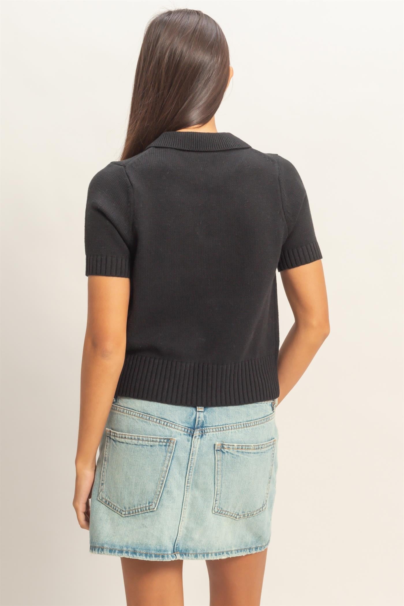 TIE FRONT SHORT SLEEVE SWEATER