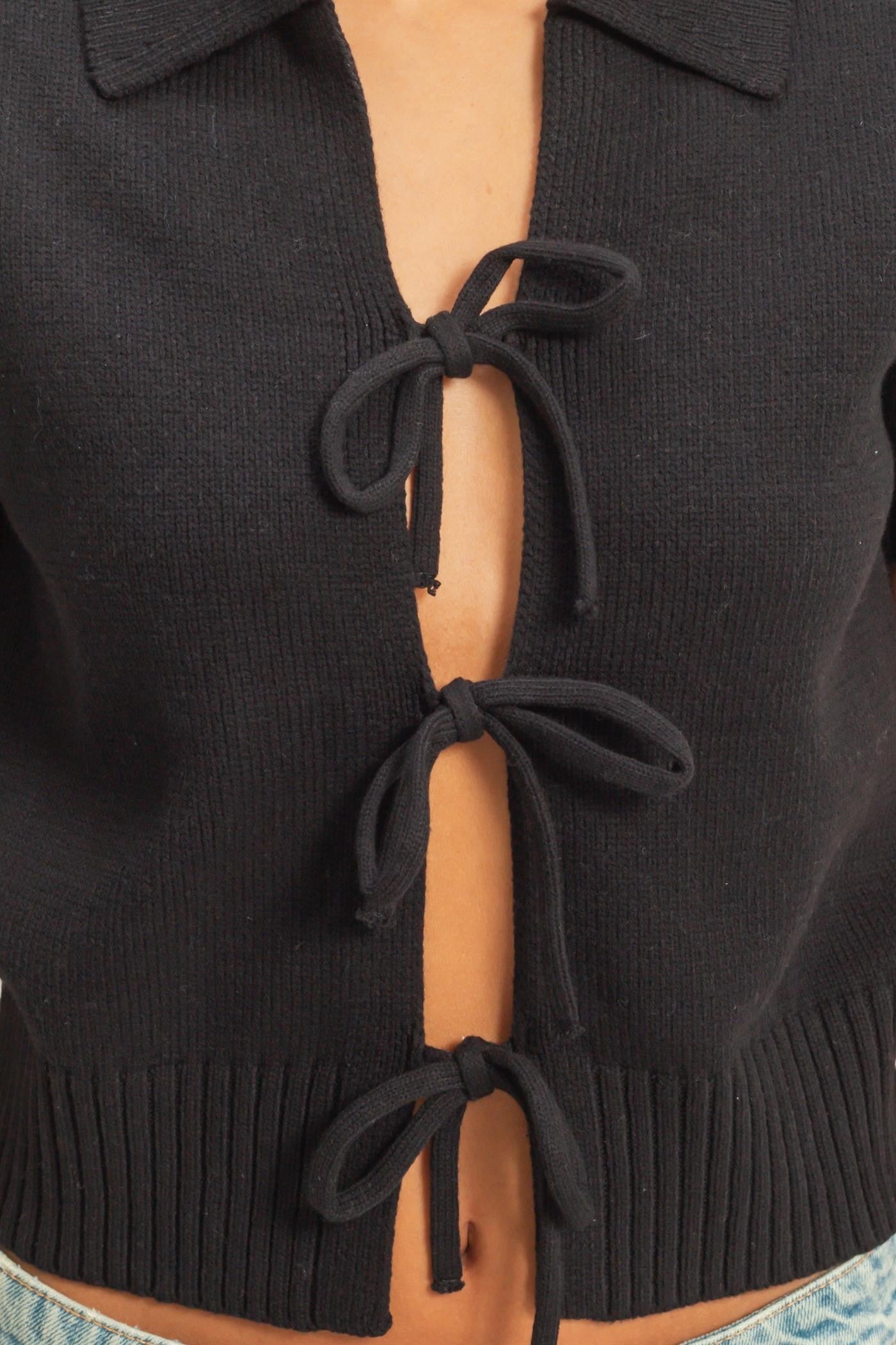 TIE FRONT SHORT SLEEVE SWEATER