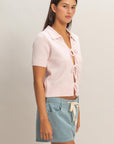 TIE FRONT SHORT SLEEVE SWEATER