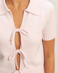 TIE FRONT SHORT SLEEVE SWEATER