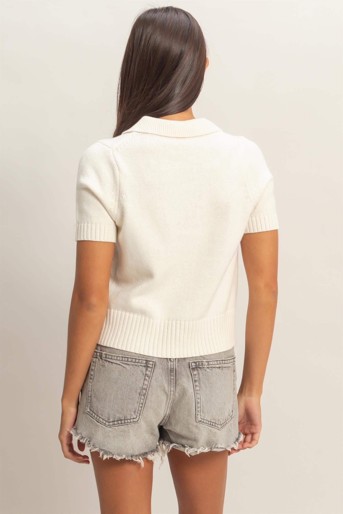 TIE FRONT SHORT SLEEVE SWEATER