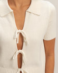 TIE FRONT SHORT SLEEVE SWEATER