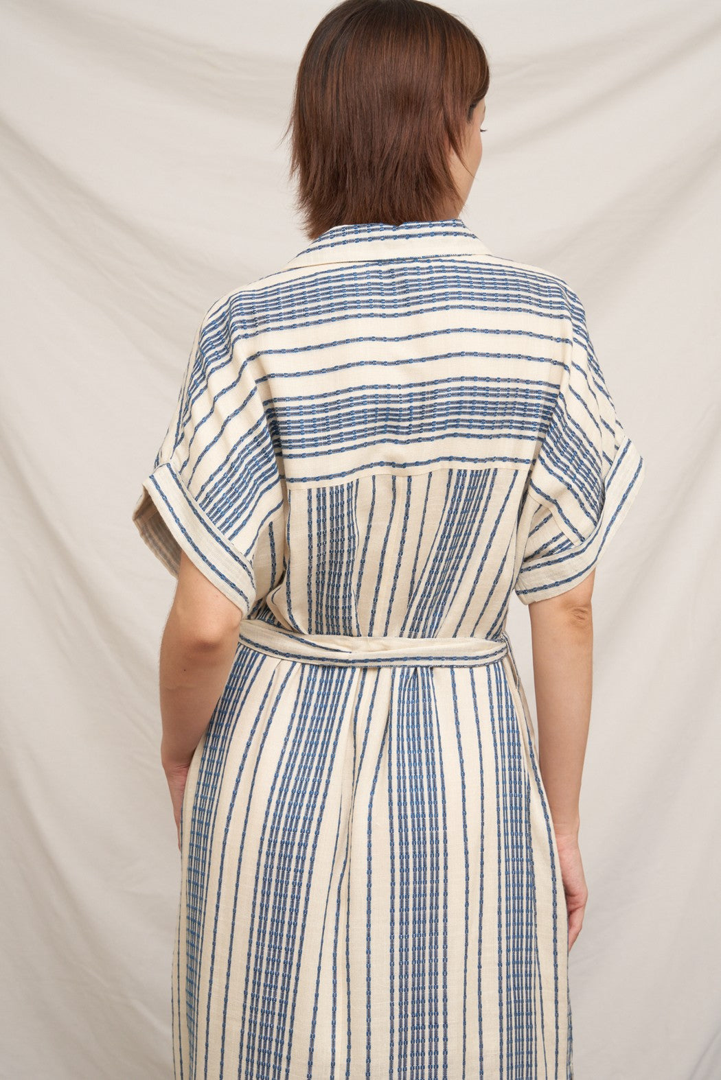 STRIPE BELTED SHIRT DRESS