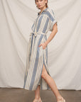 STRIPE BELTED SHIRT DRESS