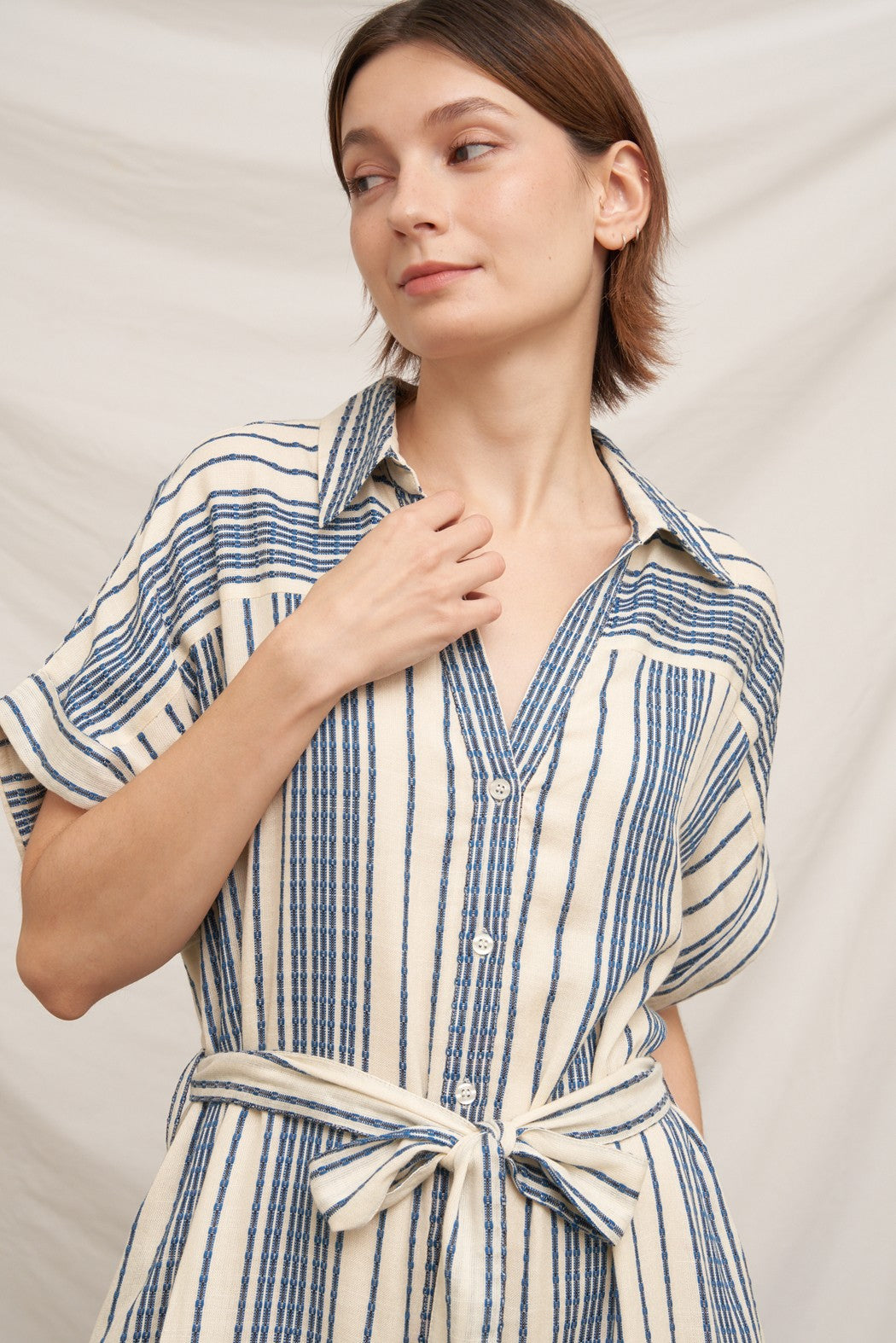 STRIPE BELTED SHIRT DRESS