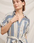 STRIPE BELTED SHIRT DRESS