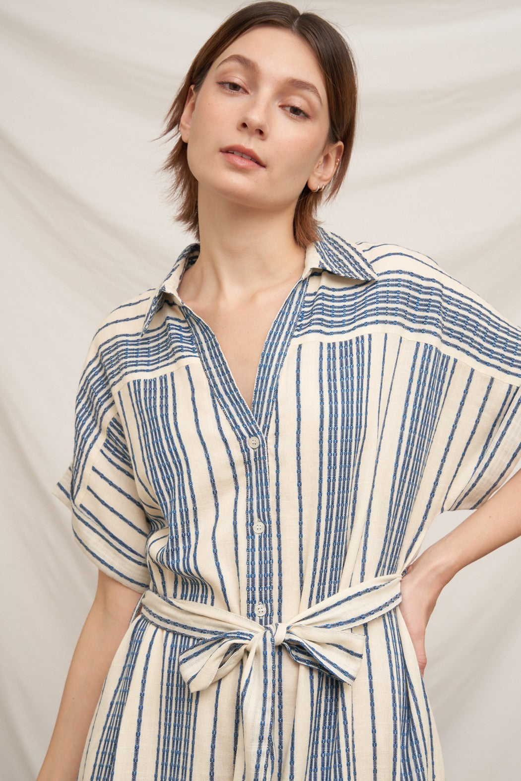 STRIPE BELTED SHIRT DRESS