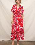 BOLD BOTANICAL SHORT SLEEVE MAXI SHIRT DRESS
