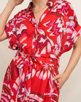 BOLD BOTANICAL SHORT SLEEVE MAXI SHIRT DRESS