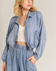 DOLMAN SLEEVE CROPPED DENIM JACKET