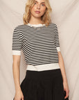 STRIPED SHORT SLEEVE CROP SWEATER