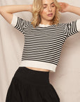 STRIPED SHORT SLEEVE CROP SWEATER