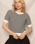 STRIPED SHORT SLEEVE CROP SWEATER