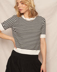 STRIPED SHORT SLEEVE CROP SWEATER