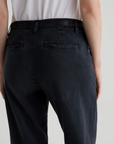 up close view of the waistline with model facing away to show the rear