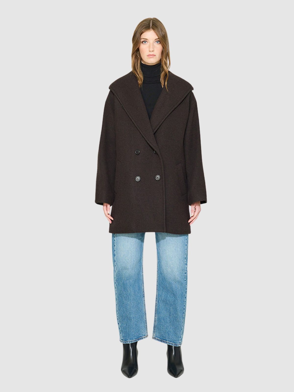 ELLIE HOODED HERRINGBONE WOOL COAT